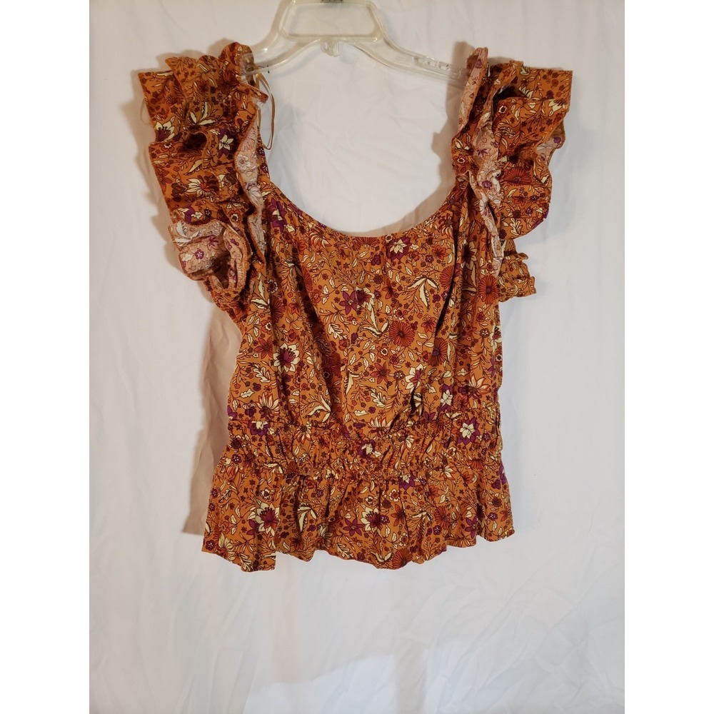 Women's Luna Moon Ruffled Orange Floral Blouse Size L